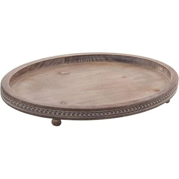 Rustic Oval Wooden Beaded Tray Coffee Table Decor Centerpiece Entryway - Picture 7 of 7